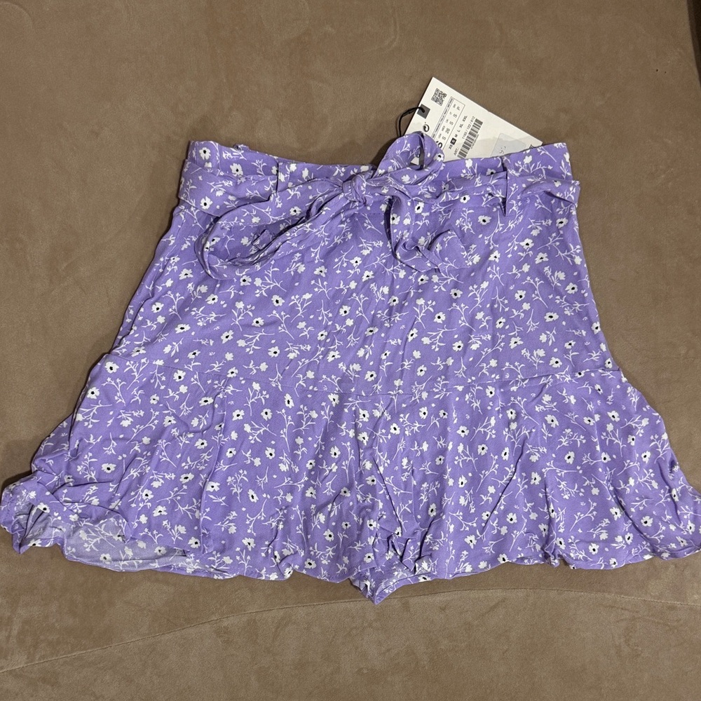 NWT - Zara Purple Floral Skort with Ruffle Hem